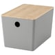 Option: KUGGIS Box with lid, light grey/bamboo, 18x26x15 cm