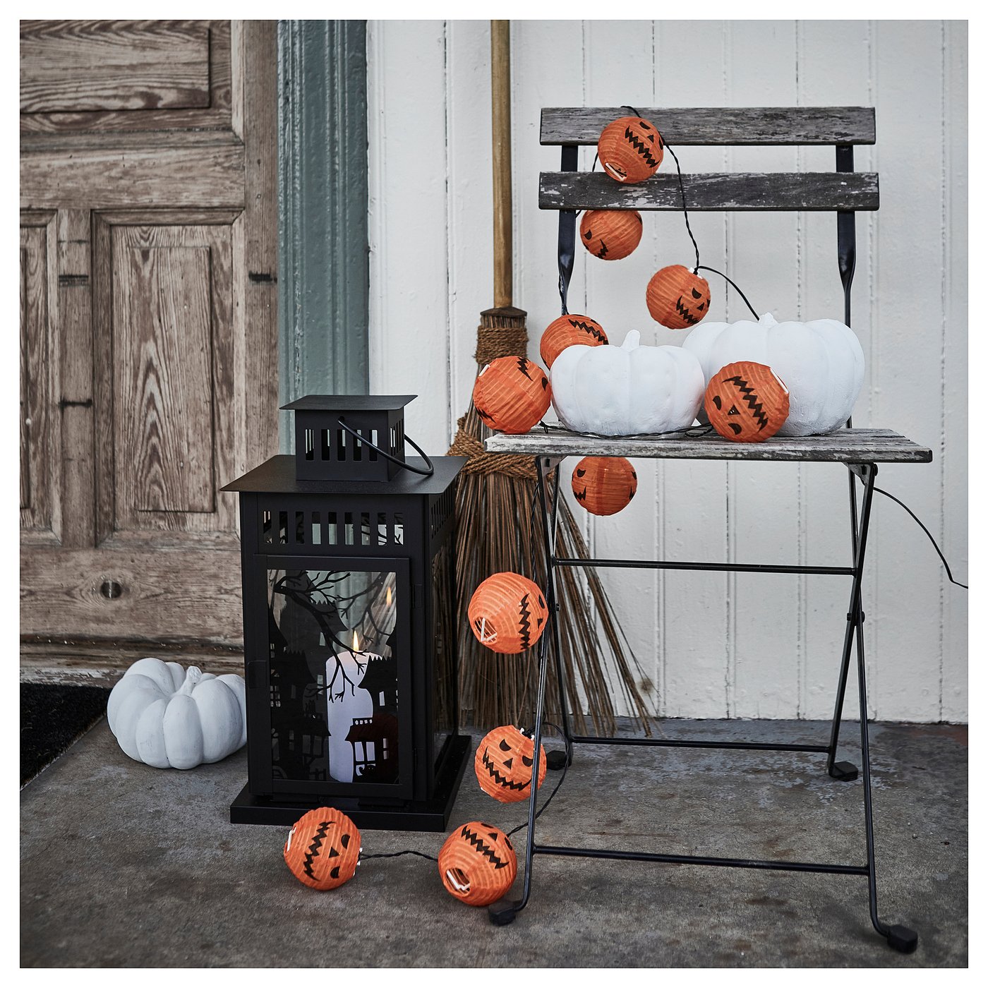 KUSTFYR LED lighting chain with 12 lights, pumpkin/battery