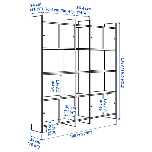 LÅDMAKARE Storage combination w sliding doors, with 7 shelves/oak effect, 198x35x212 cm