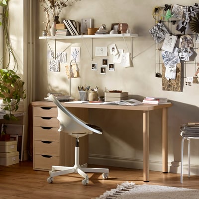 LAGKAPTEN / ALEX Desk, white stained oak effect, 140x60 cm