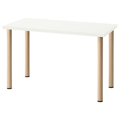 LAGKAPTEN / BÅREKULLA Desk, white/white stained oak effect, 120x60 cm