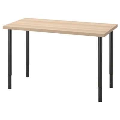 LAGKAPTEN / OLOV Desk, white stained oak effect/black, 120x60 cm