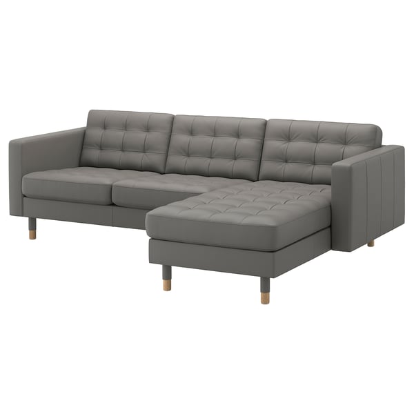 LANDSKRONA 3-seat sofa, with chaise longue/Grann/Bomstad grey-green/wood