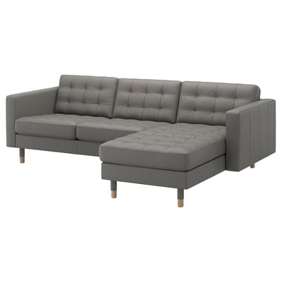 LANDSKRONA 3-seat sofa, with chaise longue/Grann/Bomstad grey-green/wood