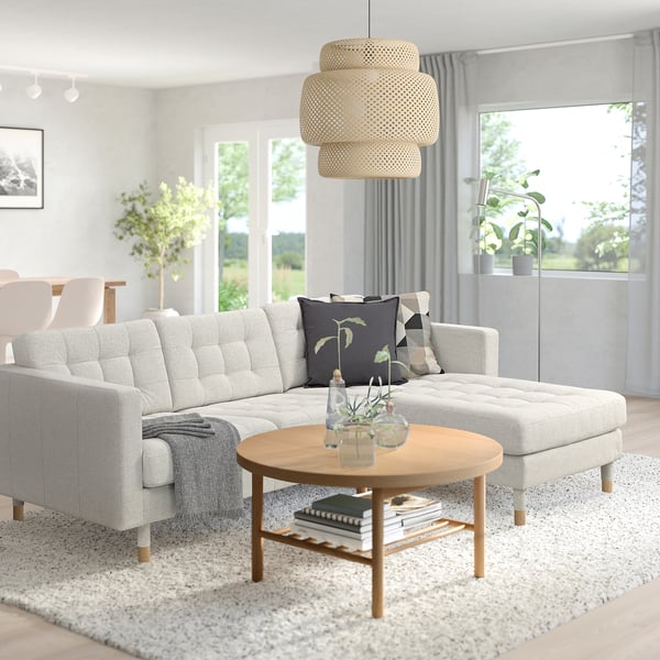 LANDSKRONA 3-seat sofa, with chaise longue Gunnared/beige wood