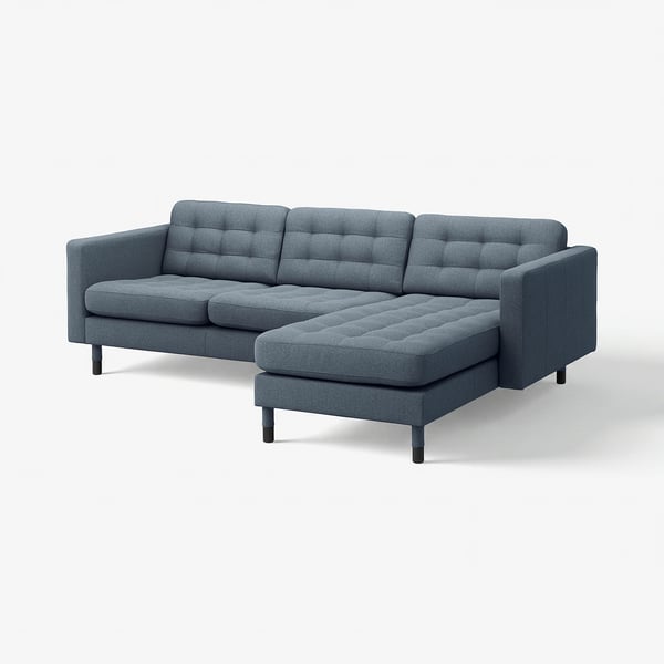 LANDSKRONA 3-seat sofa with chaise longue, Gunnared blue/wood/black