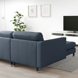 LANDSKRONA 3-seat sofa, with chaise longue/Gunnared blue/wood