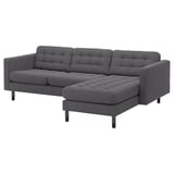 LANDSKRONA 3-seat sofa with chaise longue, Gunnared dark grey/wood/black