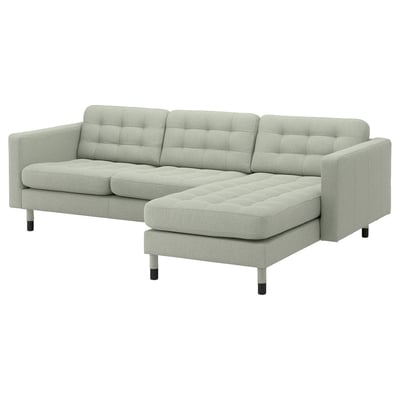 LANDSKRONA 3-seat sofa with chaise longue, Gunnared light green/wood/black