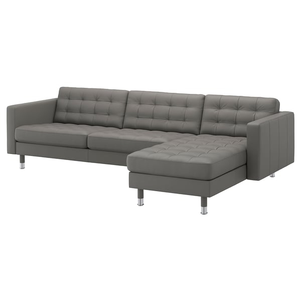 LANDSKRONA 4-seat sofa, with chaise longue/Grann/Bomstad grey-green/metal
