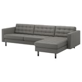 LANDSKRONA 4-seat sofa with chaise longue, Grann/Bomstad grey-green/wood/black