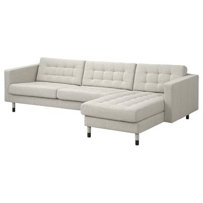 LANDSKRONA 4-seat sofa with chaise longue, Gunnared beige/black/wood