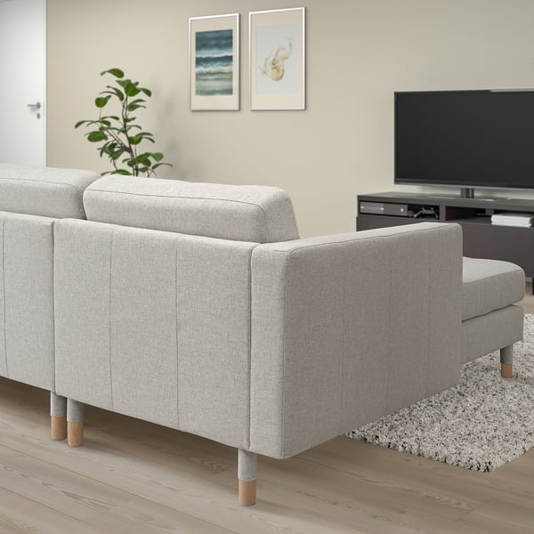 LANDSKRONA 4-seat sofa with chaise longue, Gunnared beige/wood