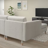 LANDSKRONA 4-seat sofa with chaise longue, Gunnared beige/wood