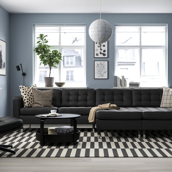 LANDSKRONA 4-seat sofa with chaise longues, Grann/Bomstad black/metal