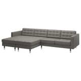 LANDSKRONA 4-seat sofa with chaise longues, Grann/Bomstad grey-green/metal