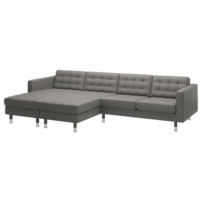 LANDSKRONA 4-seat sofa with chaise longues, Grann/Bomstad grey-green/metal
