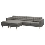 LANDSKRONA 4-seat sofa with chaise longues, Grann/Bomstad grey-green/wood