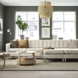 LANDSKRONA 4-seat sofa with chaise longues, Gunnared beige/wood