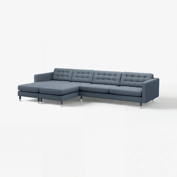LANDSKRONA 5-seat sofa, with chaise longues/Gunnared blue/metal