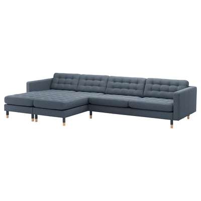 LANDSKRONA 5-seat sofa, with chaise longues/Gunnared blue/wood