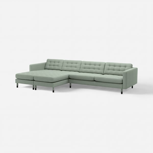 LANDSKRONA 5-seat sofa with chaise longues, Gunnared light green/wood/black