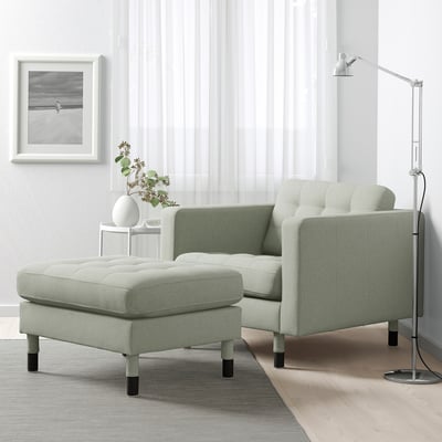 LANDSKRONA Armchair, Gunnared light green/wood/black
