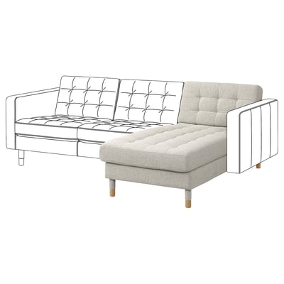 LANDSKRONA Chaise longue, add-on unit, Gunnared beige/wood