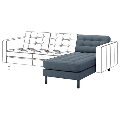 LANDSKRONA Chaise longue, add-on unit, Gunnared blue/wood/black