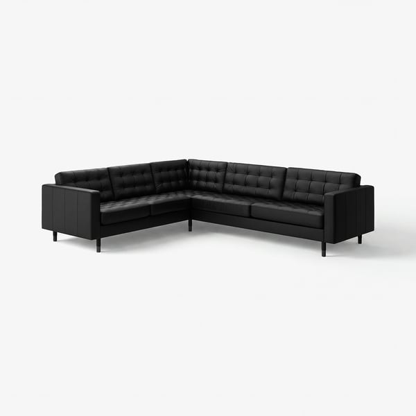 LANDSKRONA Corner sofa, 5-seat, Grann/Bomstad black/black/wood