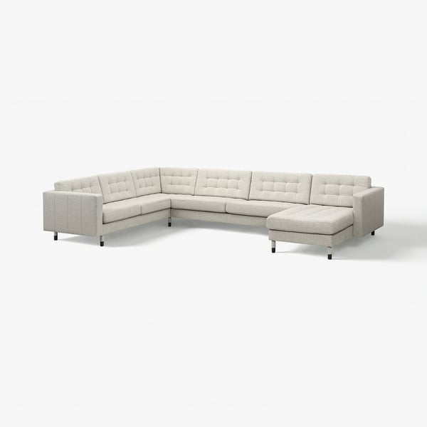 LANDSKRONA Corner sofa, 6-seat w chaise longue, Gunnared beige/black/wood