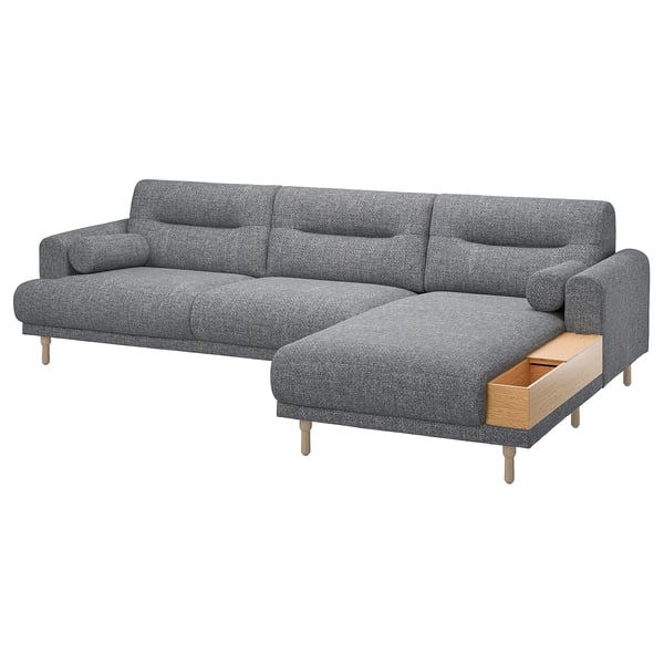 LÅNGARYD 3-seat sofa w chaise longue, right, Lejde grey/black/wood