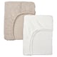 Two folded bed sheets, one beige, one white, 100% cotton, neatly stacked.