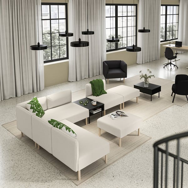 LILLEHEM 6-seat modular sofa with side table, Vissle/beige wood