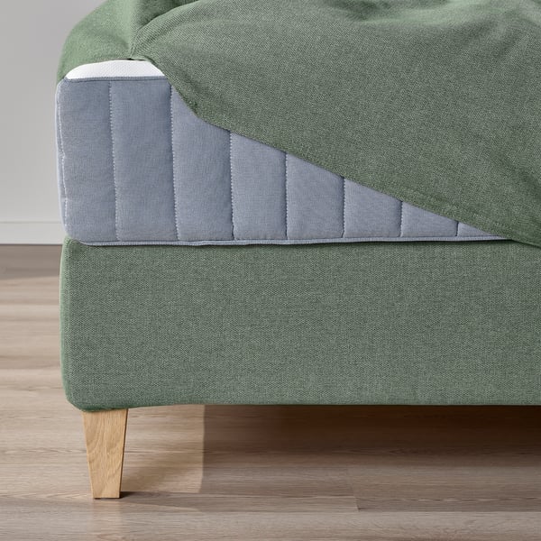 LILLFJÄLLET Divan bed, Valevåg medium firm/Nisseholm Tibbleby grey-green, 160x200 cm