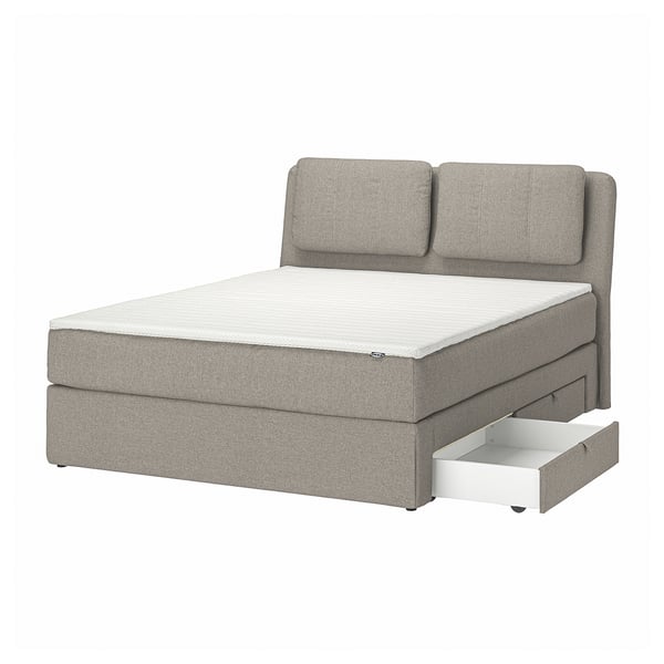 LILLFJÄLLET Divan bed with storage, Valevåg medium firm/Nisseholm Tibbleby beige, 160x200 cm