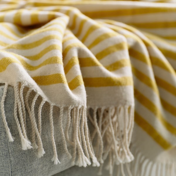 LIVVAKT Throw, off-white yellow/striped, 130x170 cm