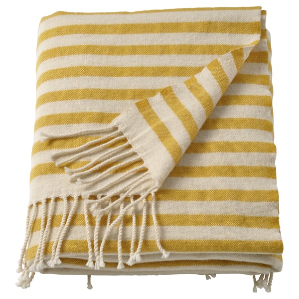LIVVAKT Throw, off-white yellow/striped, 130x170 cm