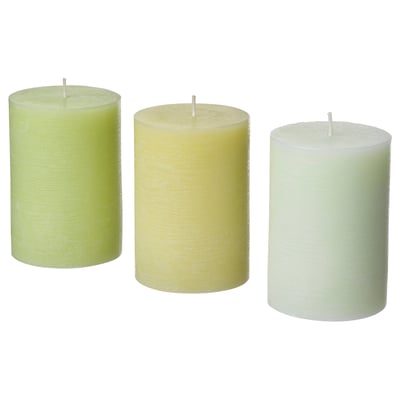 LÖVSKOGSLUND Scented pillar candle, Apple mixed colours, 30 hr