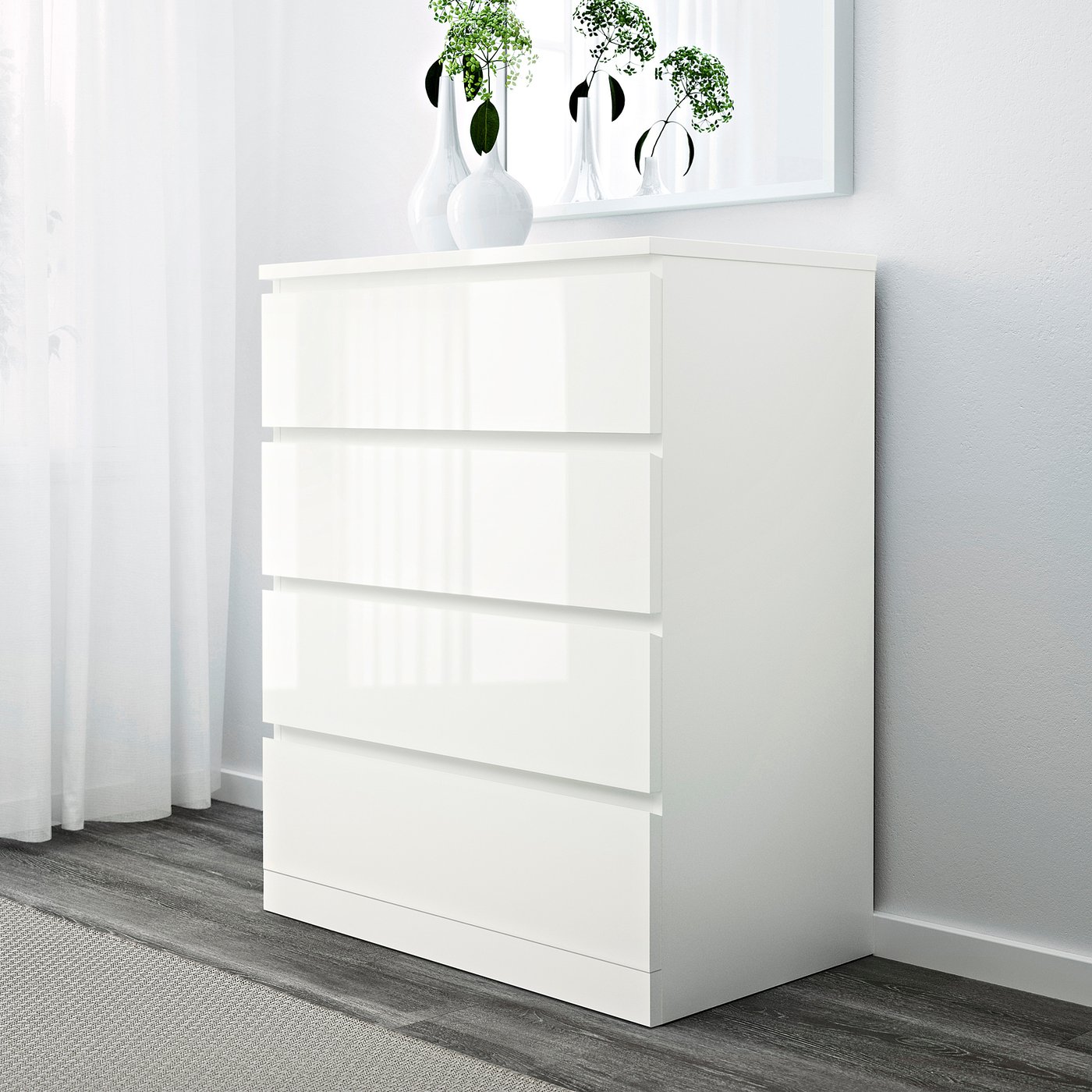 MALM chest of 4 drawers, high-gloss white, 80x100 cm - IKEA
