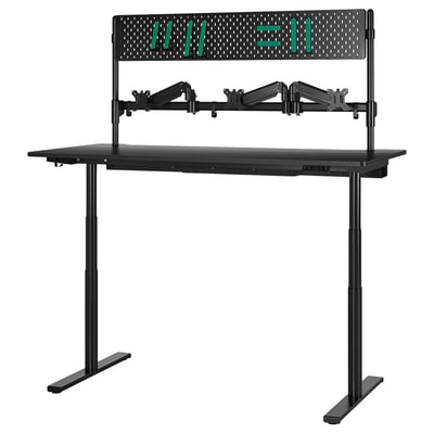 MÅLOMRÅDE Gaming desk sit/stand, with monitor arms/electric black, 180x80 cm