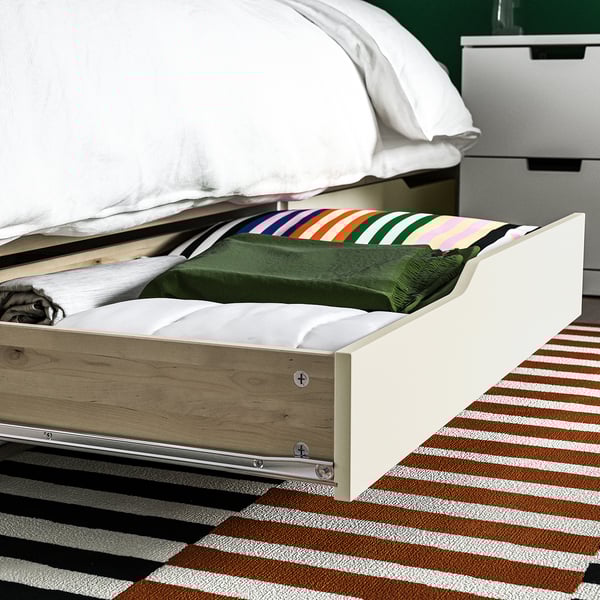 MANDAL Bed frame with storage, birch/white, 160x200 cm