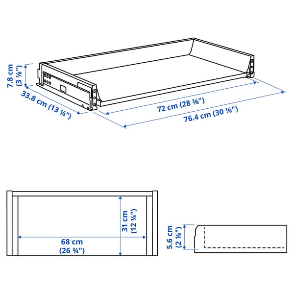 MAXIMERA Drawer, low, white, 80x37 cm