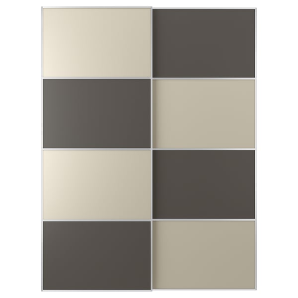 MEHAMN Pair of sliding doors, aluminium double sided/dark grey grey-beige, 150x201 cm
