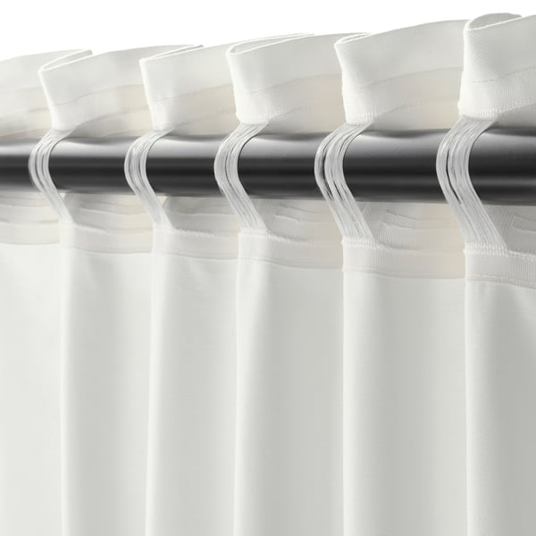 MERETE Room darkening curtains, 1 pair, white/with heading tape, 145x300 cm