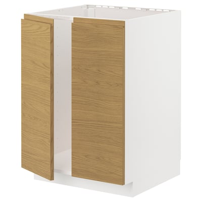 Ikea METOD kitchen cabinet, white base, wooden doors, square.