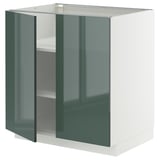 METOD Base cabinet with shelves/2 doors, white/Kallarp high-gloss dark grey-green, 80x60 cm