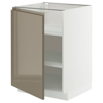 METOD Base cabinet with shelves, white/Voxtorp high-gloss dark grey-brown, 60x60 cm