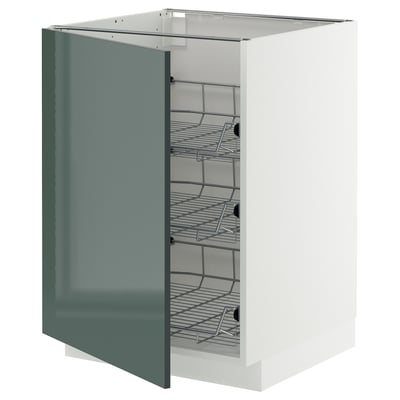 METOD Base cabinet with wire baskets, white/Kallarp high-gloss dark grey-green, 60x60 cm