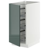 METOD Base cabinet with wire baskets, white/Kallarp high-gloss dark grey-green, 40x60 cm